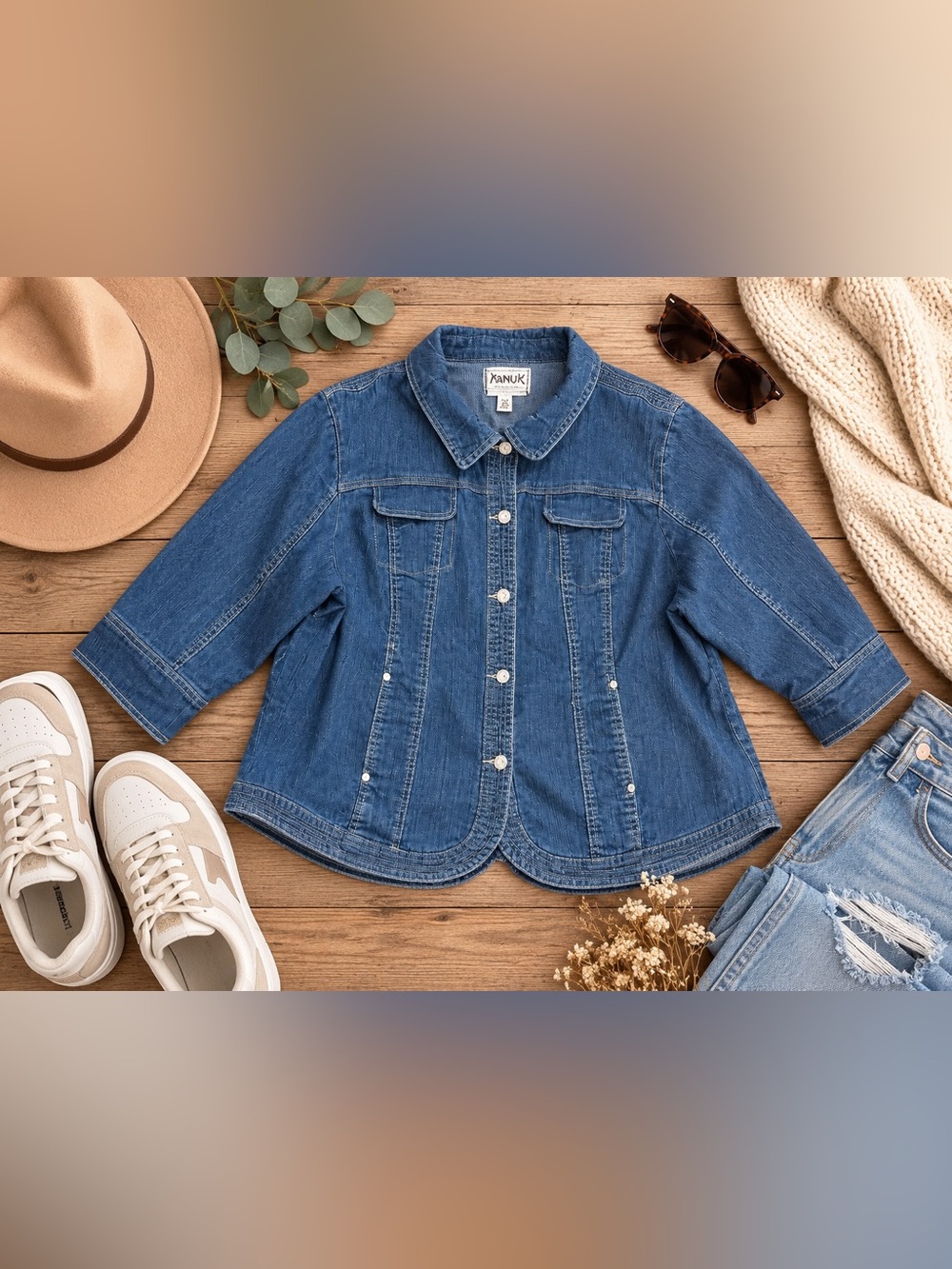 AMX Women’s 2X Blue Denim Jean Jacket Lightweight Button Front Plus Size